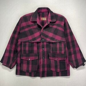 Vintage 50s Black Bear Mackinaw Jacket Mens M-L Buffalo Plaid Heavy Wool Hunting